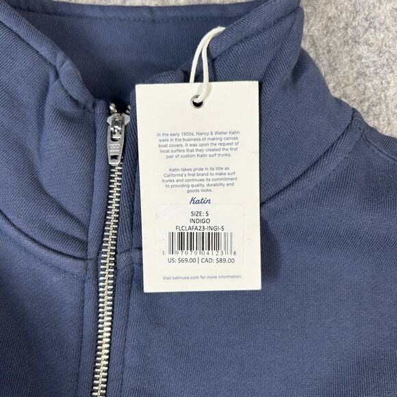 Katin Clark Fleece Half Zip Mens Small Navy Blue Pullover Cotton Outdoor Pocket - Picture 10 of 10